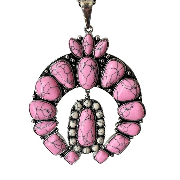 Hippie Howell Guthrie Pink Squash Blossom Boho Long Statement Western Necklace - Picture 1 of 5